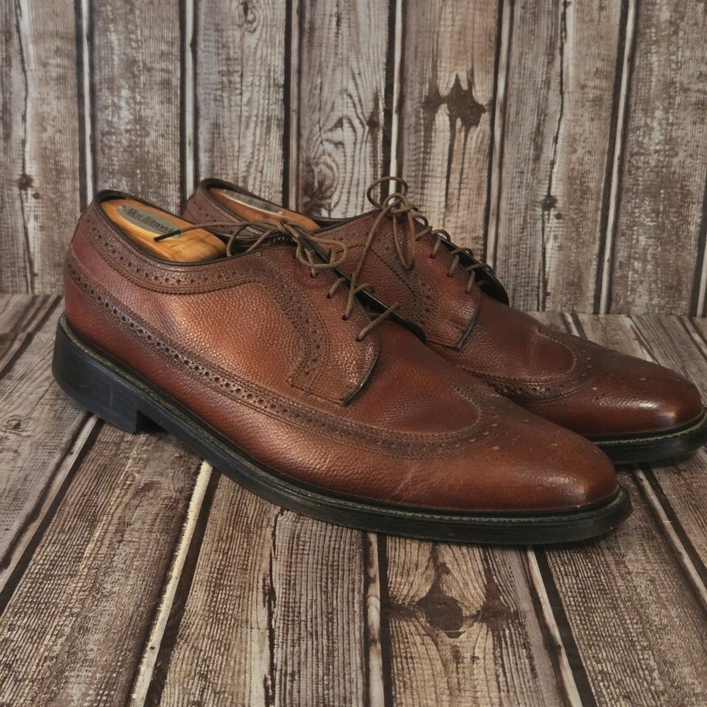 Sz 12 D Vintage Florsheim 76638 Wingtip Longwing Brown Leather Brogue Shoes